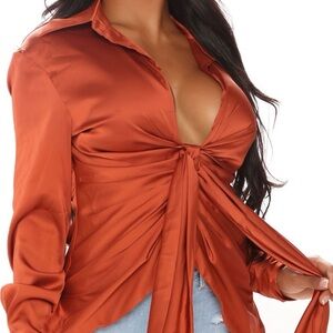 Fashion Nova Rust Button Down Shirt